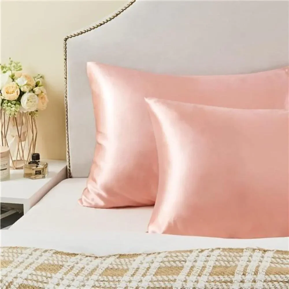 👉 2 Satin Pillowcase for Hair Skin Standard Super Soft Silky Coral 20x 26 Inches